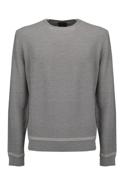 Shop Tom Ford Crew Neck Knitted Long-sleeve Sweatshirt In Grey