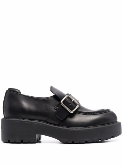 Shop Miu Miu Buckle-detail Leather Loafers In Black