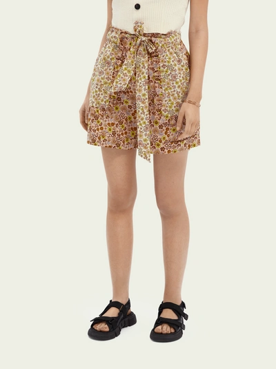 Shop Scotch & Soda Printed Organic Cotton Shorts In Beige