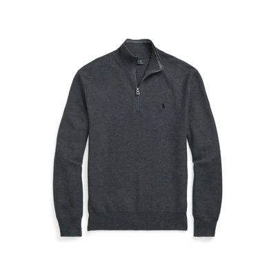 Shop Ralph Lauren Mesh-knit Cotton Quarter-zip Sweater In Dark Grey Heather