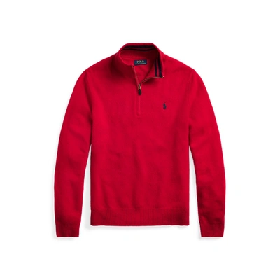 Shop Ralph Lauren Wool-cashmere Quarter-zip Sweater In Park Avenue Red