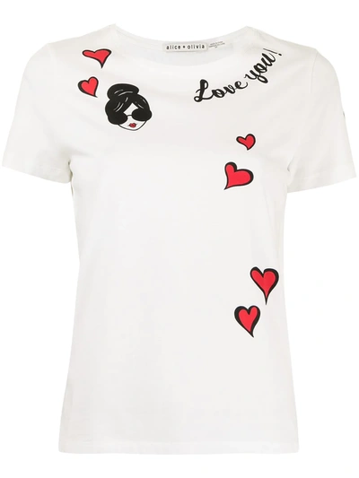 Shop Alice And Olivia Graphic Print T-shirt In Weiss