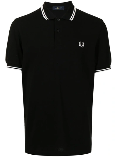 Shop Fred Perry Twin Tipped Cotton Polo Shirt In Schwarz