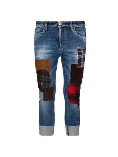 Shop Dsquared2 Patchwork Cropped Jeans In Blue