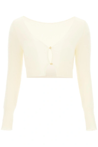 Shop Jacquemus Alzou Cropped Cardigan In Beige