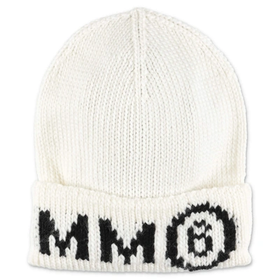 Shop Mm6 Maison Margiela Kids Logo Knit Beanie In White