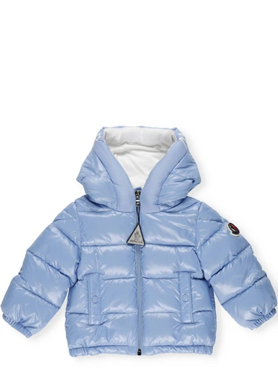 Shop Moncler Enfant Logo Patch Hooded Down Jacket In Blue