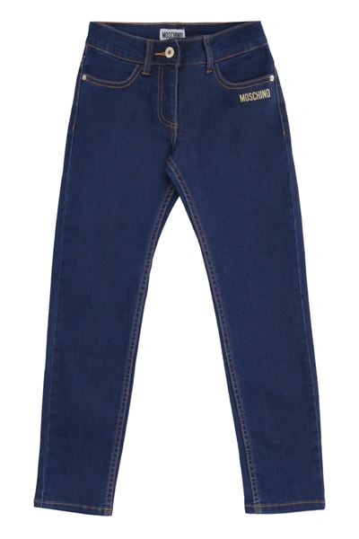 Shop Moschino Kids Teddy Bear Detailed Jeans In Blue