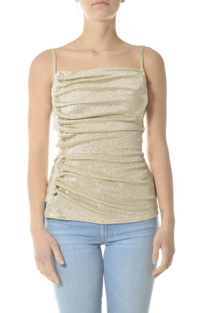 Shop Rabanne Paco  Ruched Spaghetti Strap Top In Gold