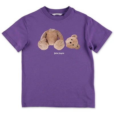 Shop Palm Angels Kids Teddy Bear Print T In Purple