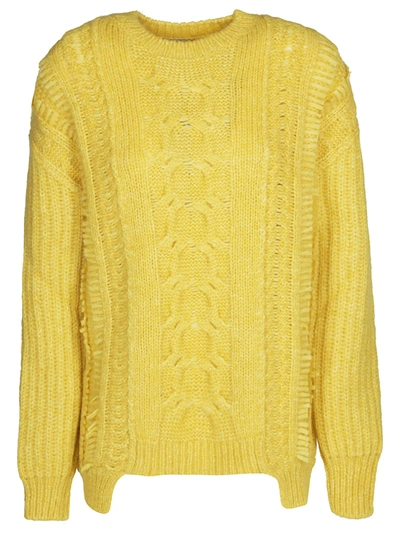 Shop Stella Mccartney Dropped Shoulder Cable Knit Jumper In Yellow