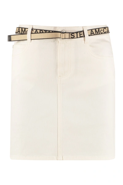 Shop Stella Mccartney Logo Belted Denim Skirt In White