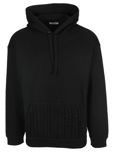 Shop Valentino V Knitted Panel Hoodie In Black