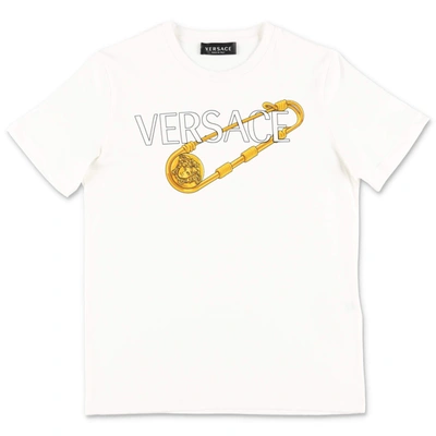 Shop Versace Kids Logo Print Crewneck T In White