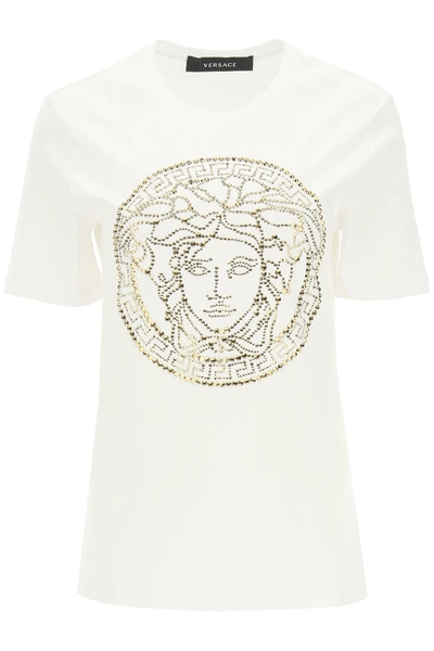 Shop Versace Medusa Embellished Crewneck T In White