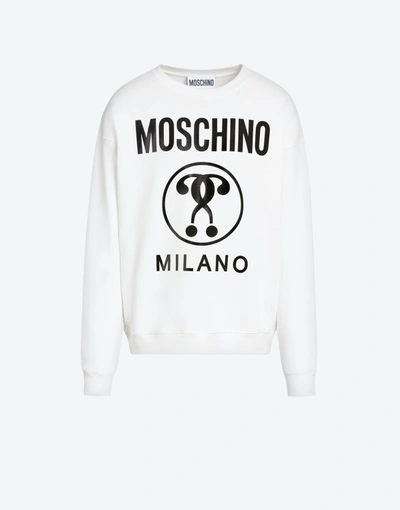 Shop Moschino Cotton Sweatshirt With Double Question Mark Print In White