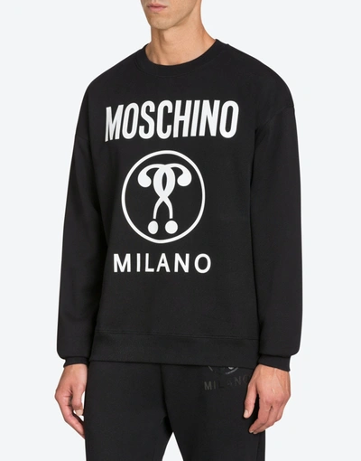 Shop Moschino Cotton Sweatshirt With Double Question Mark Print In White