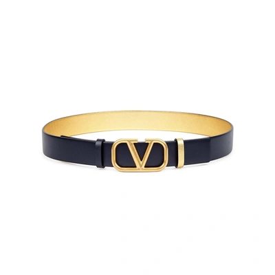Shop Valentino Garavani Navy Reversible Leather Belt