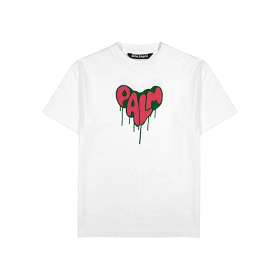 Shop Palm Angels Spray Heart White Logo Cotton T-shirt