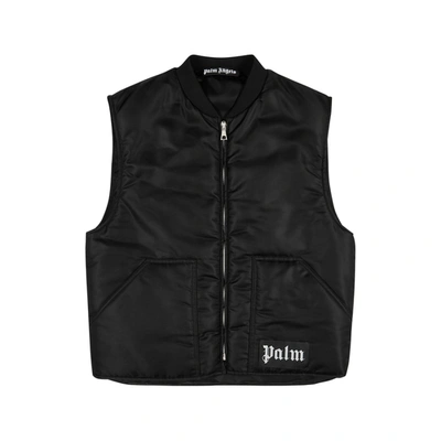 Shop Palm Angels Black Logo Padded Shell Gilet In Black And White