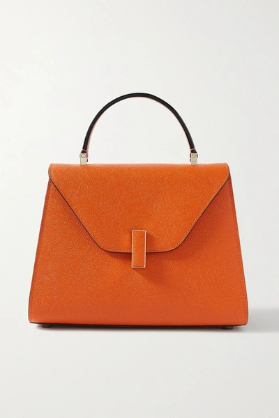 Shop Valextra Iside Mini Textured-leather Tote In Orange