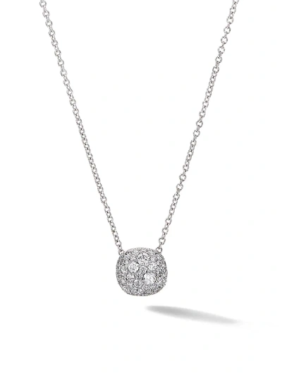 Shop David Yurman Cushion Stud Pendant Necklace In 18k Gold With Pav Diamonds In White Gold