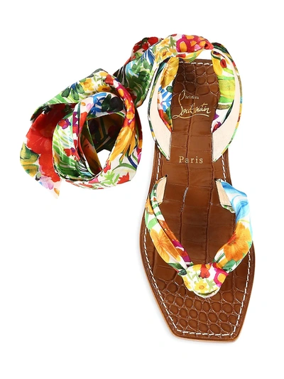 Shop Christian Louboutin Niloofar Satin Wraparound Sandals In Biscuit Multi