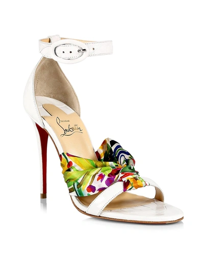 Shop Christian Louboutin Ruban Croc-embossed Leather Ankle Strap Sandals In Bianco Multi