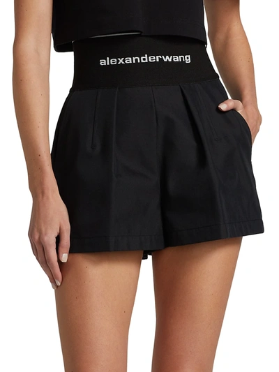 Shop Alexander Wang Logo Waist Safari Shorts In Snow White