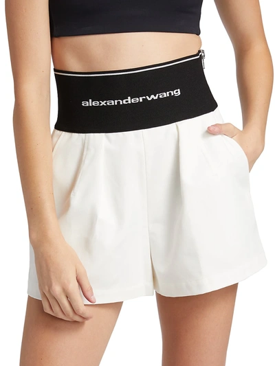 Shop Alexander Wang Logo Waist Safari Shorts In Snow White