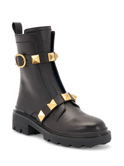 Shop Valentino Women's Roman Stud Leather Booties In Nero