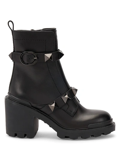 Shop Valentino Women's Roman Stud Leather Booties In Nero