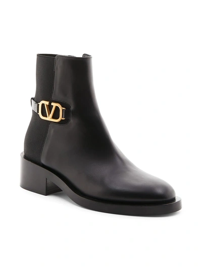 Shop Valentino Women's V-logo Polished Leather Booties In Nero