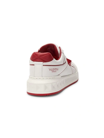 Shop Valentino Women's Single Stud Leather Sneakers In Bianco