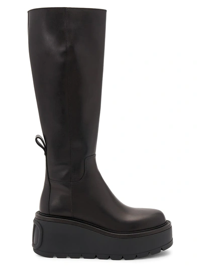 Shop Valentino Uniqueform Knee-high Leather Combat Boots In Black