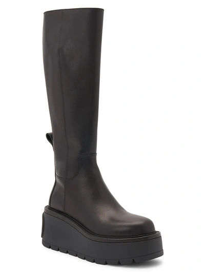 Shop Valentino Uniqueform Knee-high Leather Combat Boots In Black