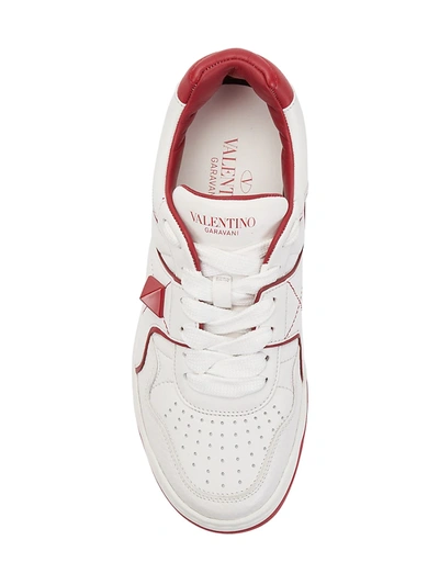 Shop Valentino Women's Single Stud Leather Sneakers In Bianco