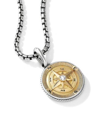 Shop David Yurman Men's Maritime Two-tone Diamond Compass Amulet In Silver