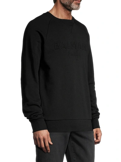 Shop Balmain Men's Logo Embossed Cotton Sweatshirt In Black
