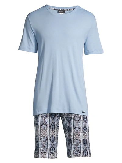 Shop Hanro 2-piece Striped Paisley Pajama Set In Blue