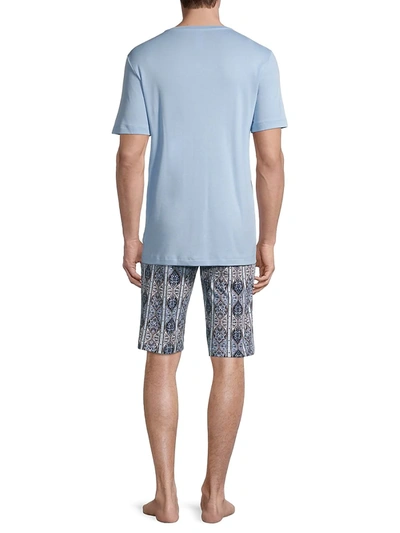 Shop Hanro 2-piece Striped Paisley Pajama Set In Blue