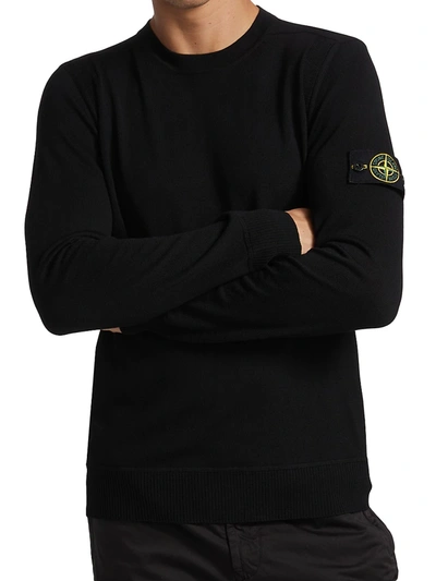 Shop Stone Island Wool Logo Patch Sweater In Black