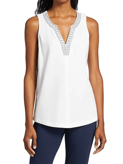 Shop Nic+zoe Petites Women's Embroidered Sleeveless Tunic In Paper White
