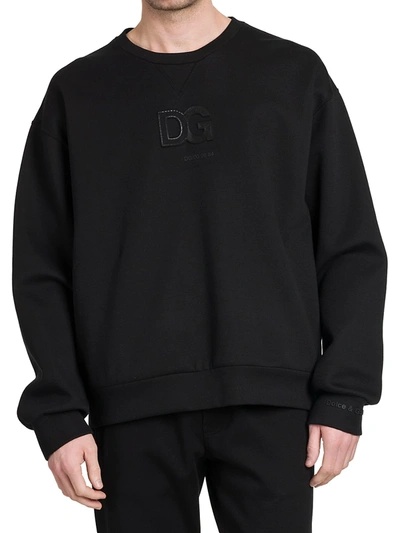 Shop Dolce & Gabbana Men's Embossed Logo Crewneck Sweatshirt In Nero