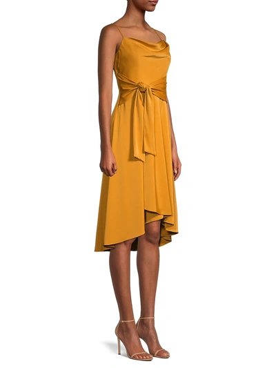 Shop Aidan Mattox Women's Satin Cowl Neck Dress In Mustard