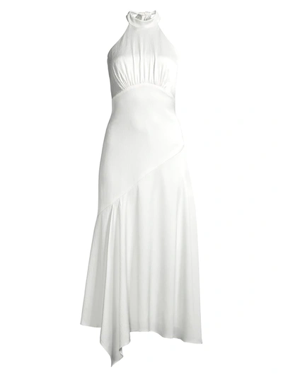 Shop Aidan Mattox Halter Ruched Midi Dress In Ivory