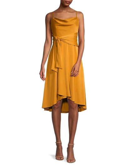 Shop Aidan Mattox Women's Satin Cowl Neck Dress In Mustard