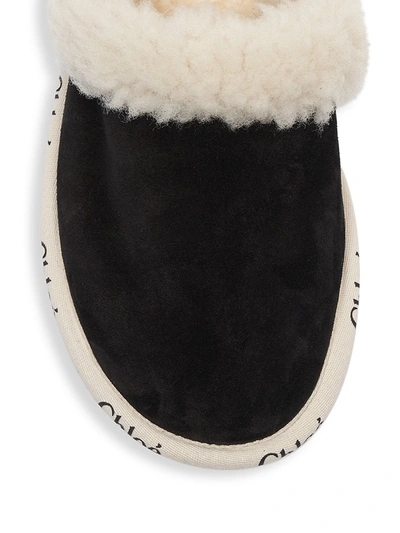 Shop Chloé Woody Suede Shearling-trim Logo Slippers In Maple Pink