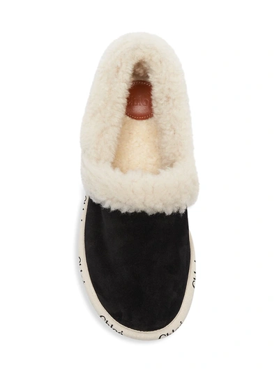 Shop Chloé Woody Suede Shearling-trim Logo Slippers In Maple Pink