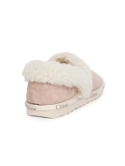 Shop Chloé Woody Suede Shearling-trim Logo Slippers In Maple Pink